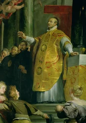 Het visioen van de heilige Ignatius van Loyola (ca. 1491-1556), detail van de heilige, 1617-18